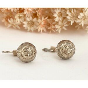 Thai Made Hand Carved Sterling Silver Dangle Round Domed 925 Vintage Earrings